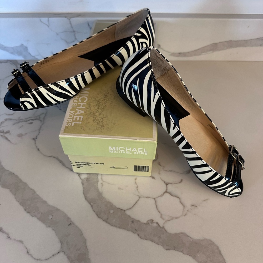 Michael Kors Black and White Striped Loafers